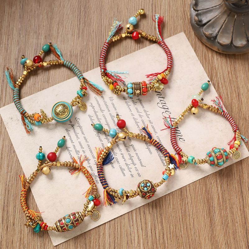 Women Accessories Nepal - Pulseira tibetana retrô tecida, contas de