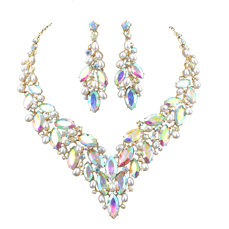 Women Accessories Gift Set - Delicate Golden Pearl Colar de Cristal
